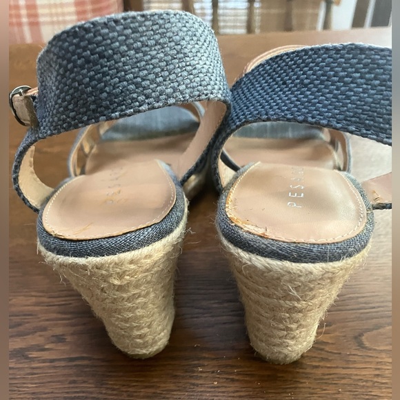 Pesaro high heel ‘Leila’ denim wedges w/tan brown strap + cream jute wedge. 8s - Picture 3 of 5